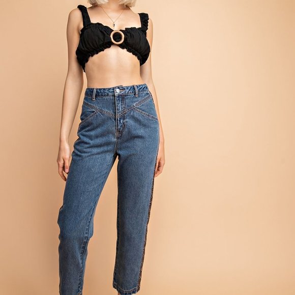 Black Ruffle Crop Top - Picture 2 of 7